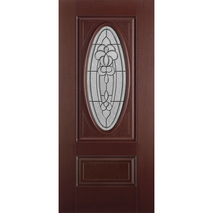 BMT-304-39-2, Belleville Mahogany Textured 2 Panel Hollister Door 3/4 Oval  with Sophia Glass